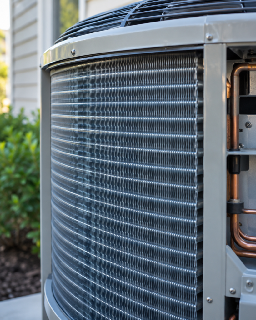 Close up view of a residential home air conditioning machine vent.